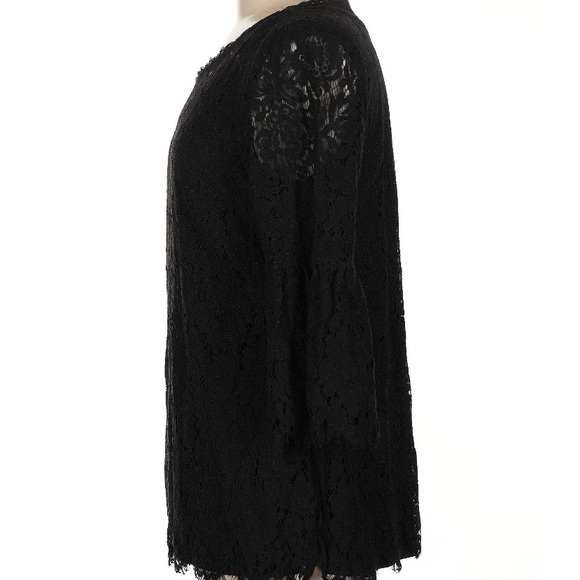 Isaac Mizrahi Black Lace Bell Sleeve Top -Perfect for Any Occasion - Picture 4 of 10